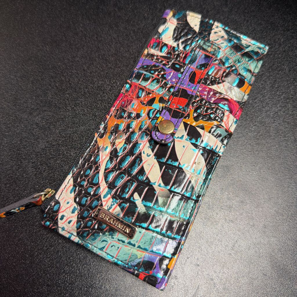 Brahmin Credit Card slim Wallet Croco Embossed Colorful Print