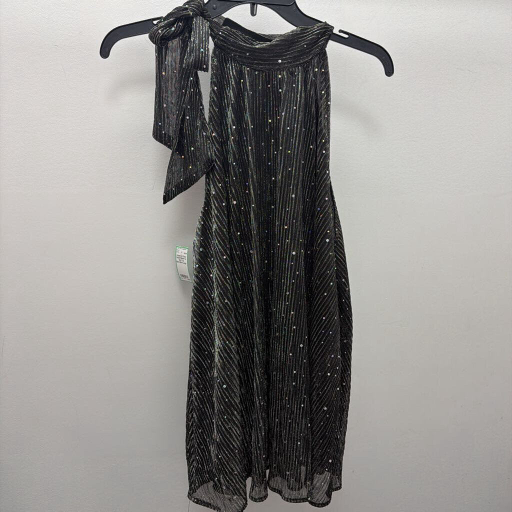 LG SLess Sequin Ribbed Tie Neck Top