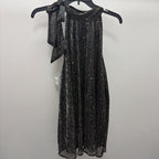LG SLess Sequin Ribbed Tie Neck Top
