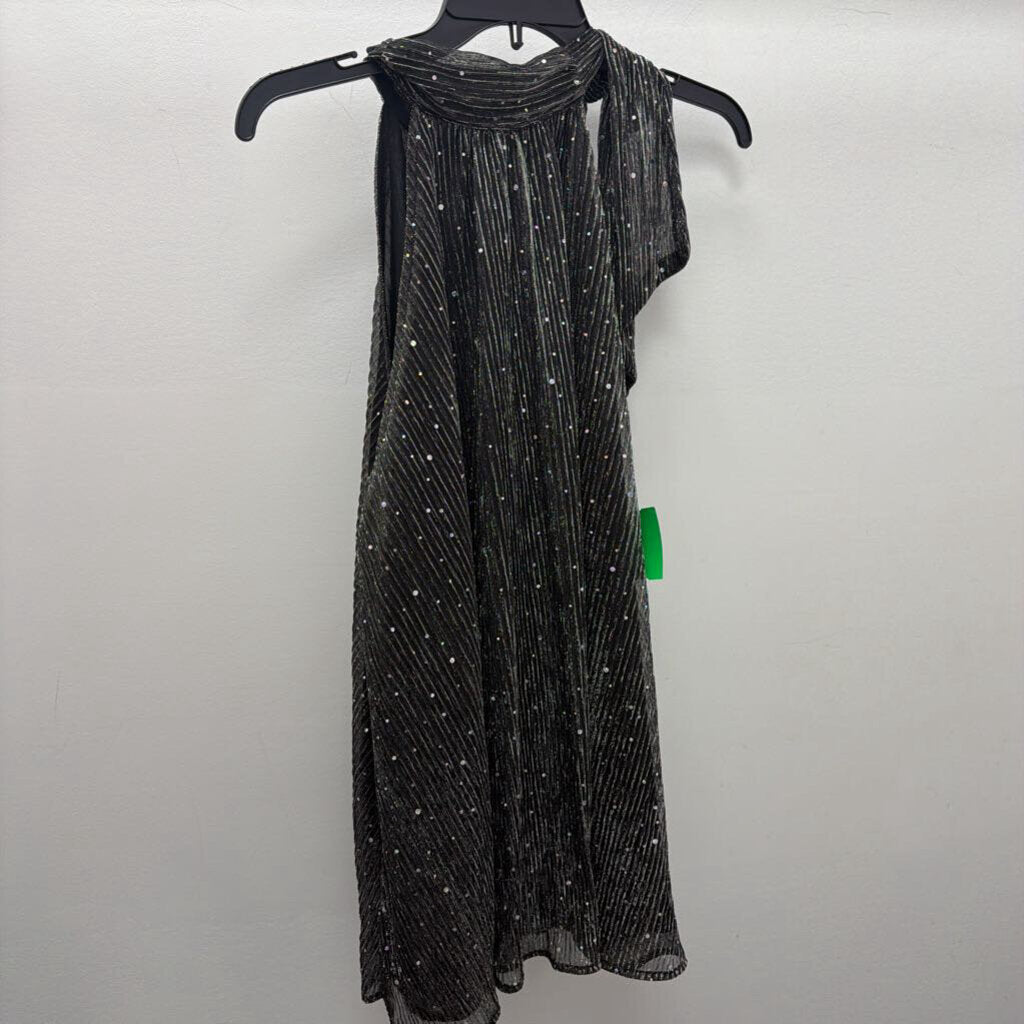 LG SLess Sequin Ribbed Tie Neck Top