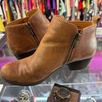 7 Lucky Brand Basel Ankle Bootie Stacked Heel Distressed Leather