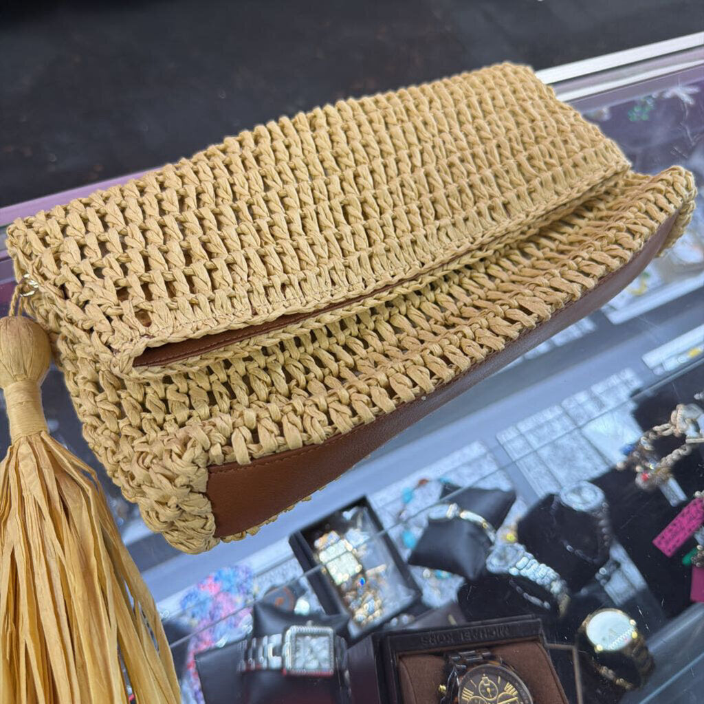 Ann Taylor Straw ClutchTassel Detail
