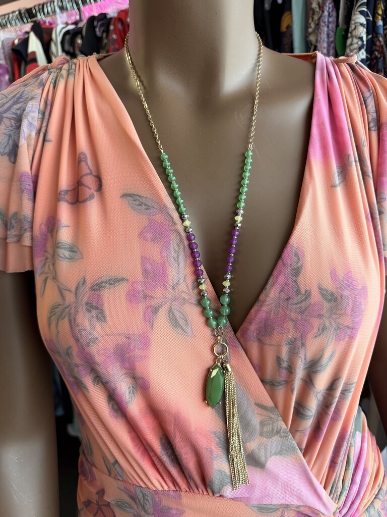 NY Multi Color Beaded Tassel 34" Necklace