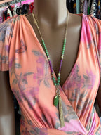 NY Multi Color Beaded Tassel 34" Necklace