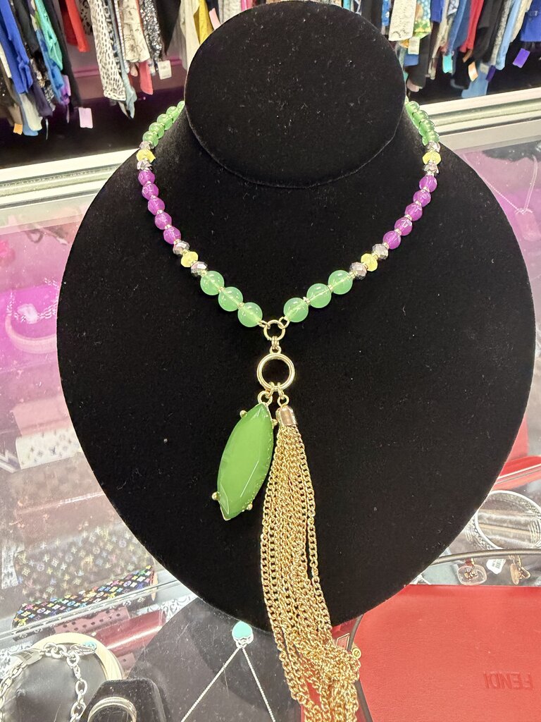 NY Multi Color Beaded Tassel 34" Necklace