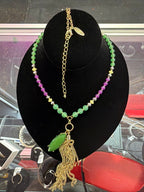 NY Multi Color Beaded Tassel 34" Necklace