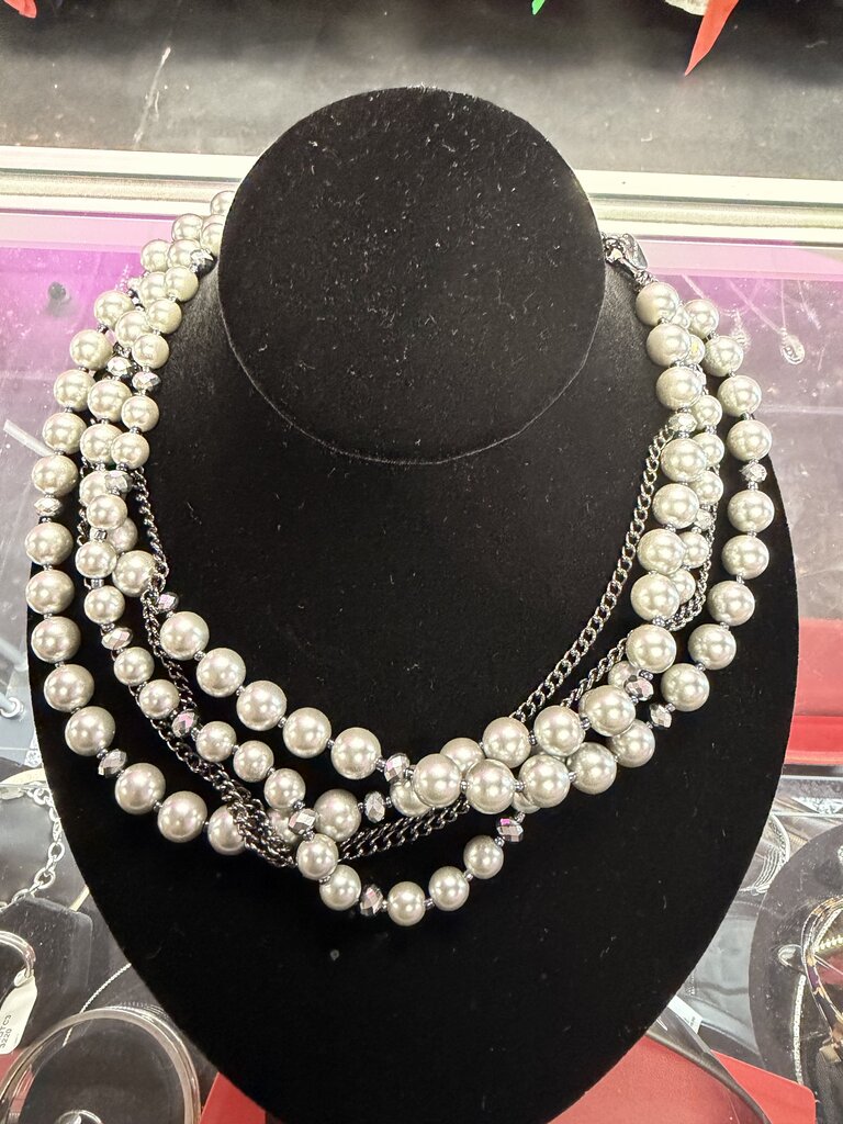 Betsey Johnson Multi Faux Pearls Gunmetal 18" Necklace