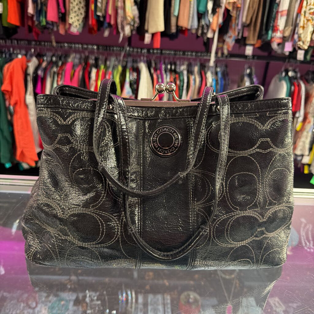 Coach Patent Leather Signature Kiss-Lock Shoulder Tote