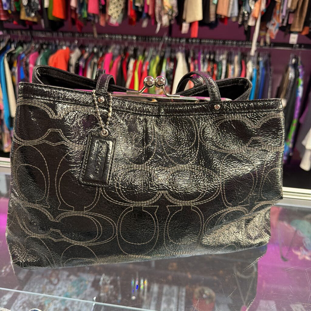 Coach Patent Leather Signature Kiss-Lock Shoulder Tote