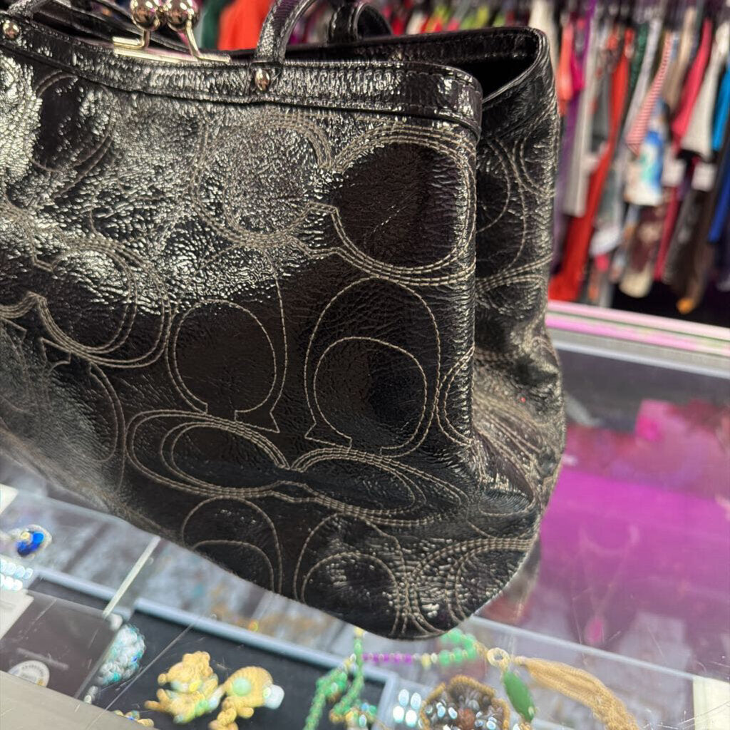 Coach Patent Leather Signature Kiss-Lock Shoulder Tote