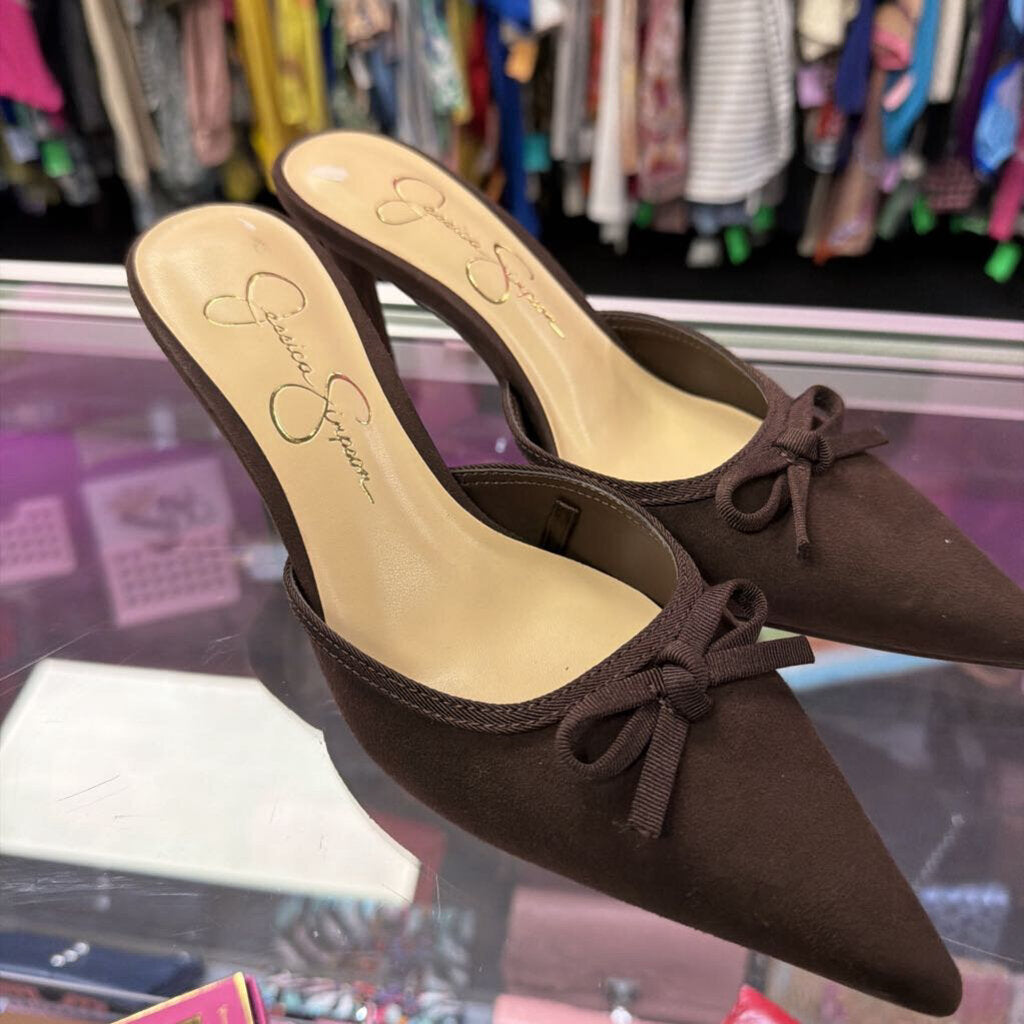 6.5 Jessica Simpson Faux Suede Pointed Mule Bow detail Heel