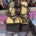 10M Vince Camuto Sq. Toe Embellished Strappy Heel