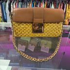 Michael Kors Gabriella Mustard Woven Straw Leather Shoulder Bag
