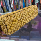 Michael Kors Gabriella Mustard Woven Straw Leather Shoulder Bag
