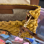 Michael Kors Gabriella Mustard Woven Straw Leather Shoulder Bag
