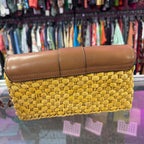 Michael Kors Gabriella Mustard Woven Straw Leather Shoulder Bag