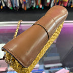 Michael Kors Gabriella Mustard Woven Straw Leather Shoulder Bag