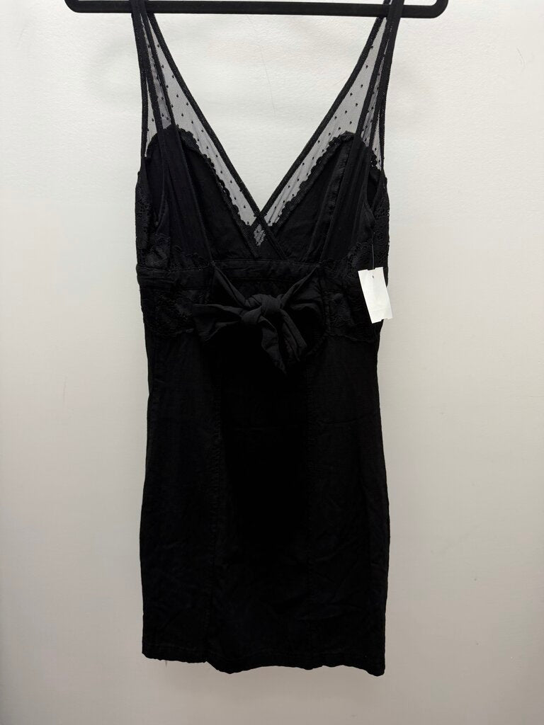 SM Lace Yoke V Neck Tie Back Solid Dress