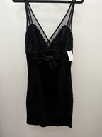 SM Lace Yoke V Neck Tie Back Solid Dress