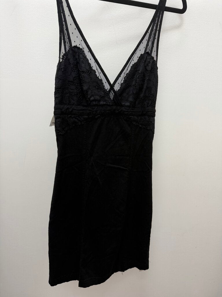 SM Lace Yoke V Neck Tie Back Solid Dress