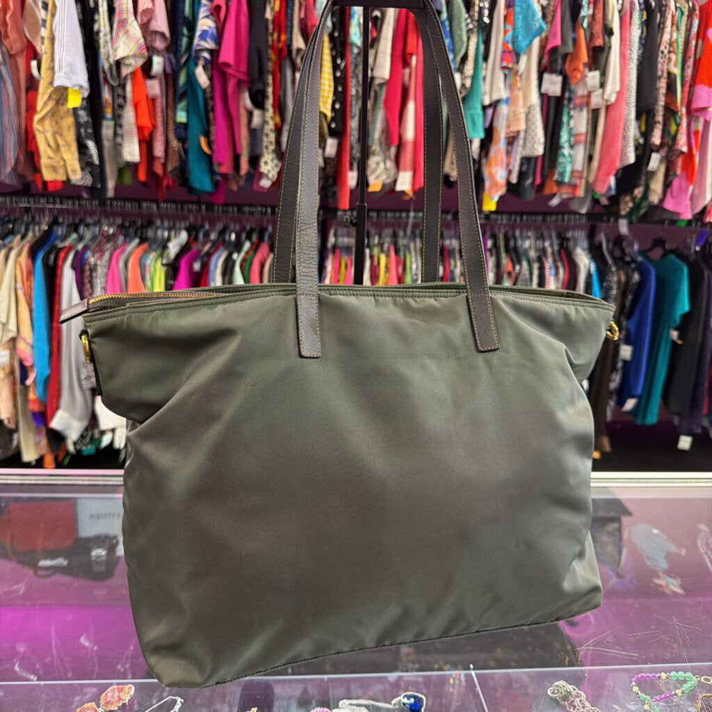 Prada Tessuto Nylon Leather Trim Tote
