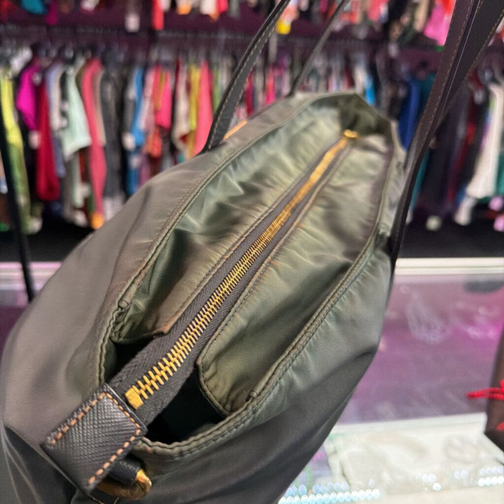 Prada Tessuto Nylon Leather Trim Tote