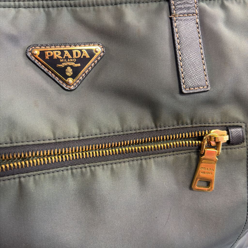 Prada Tessuto Nylon Leather Trim Tote