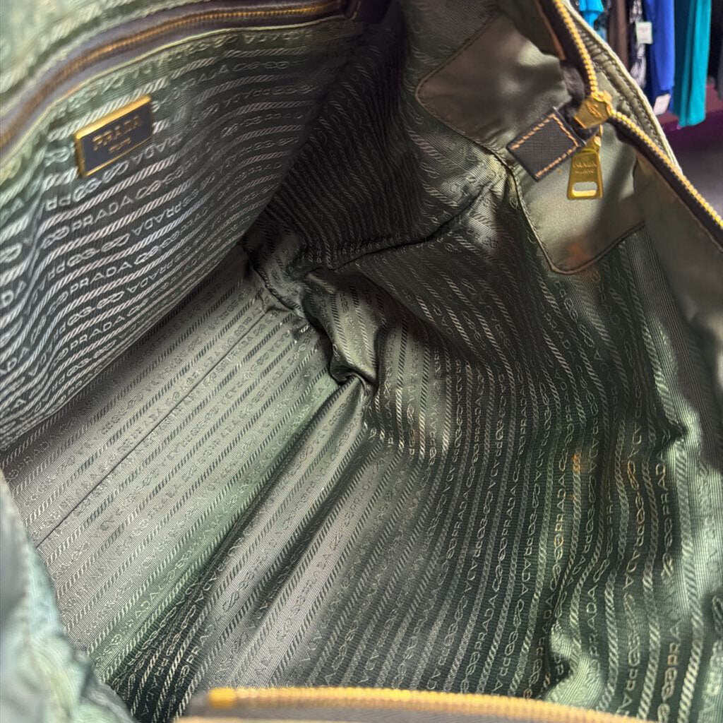 Prada Tessuto Nylon Leather Trim Tote