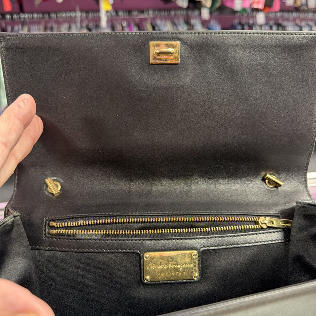 Salvatore Ferragamo Vintage Vara Bow Leather Striped Chain Strap Crossbody
