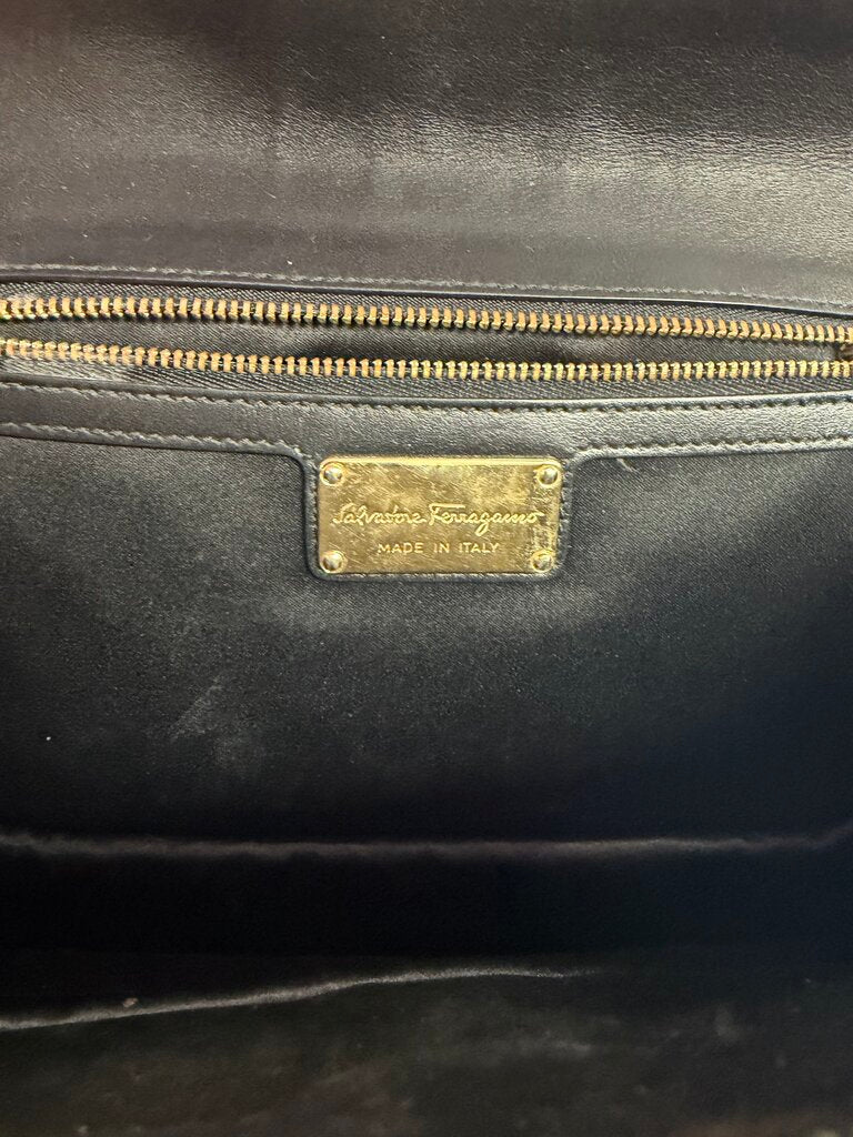 Salvatore Ferragamo Vintage Vara Bow Leather Striped Chain Strap Crossbody
