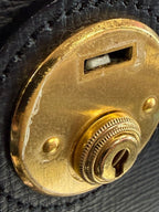 Burberry Vintage Grained Leather Locking Portfolio Clutch House Check Lining Wristlet From1980s-90s