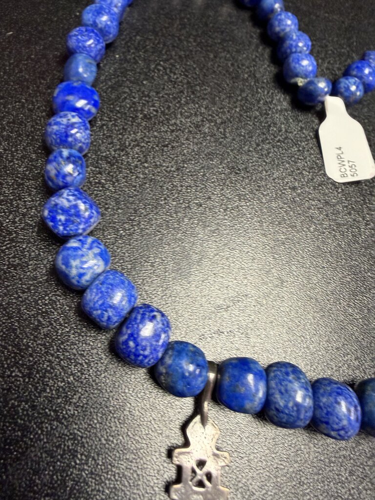 925 Ethiopian Coptic Cross Lapis Lazuli Beaded Necklace