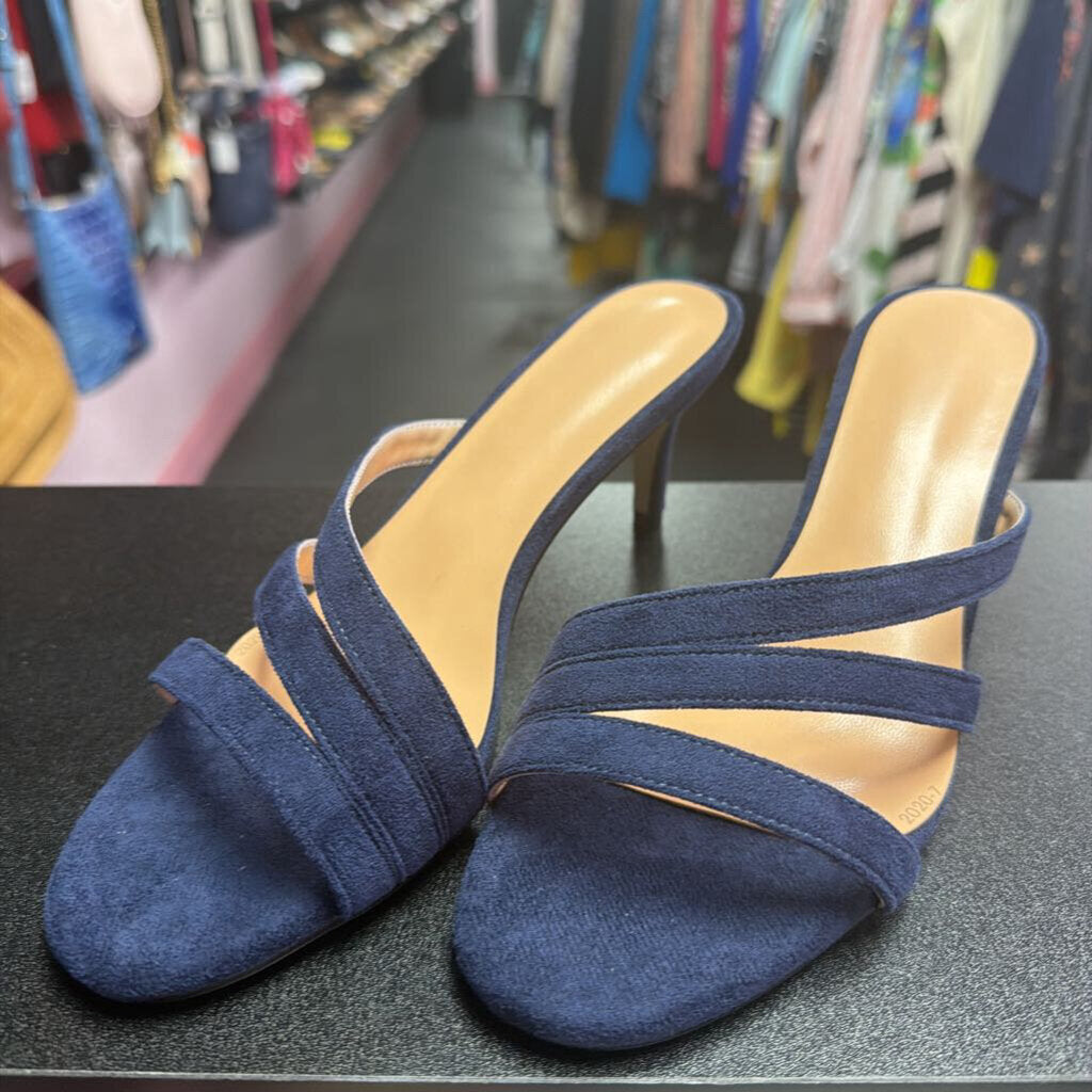 7 Unknown Navy Faux Suede Dress Sandal Heels