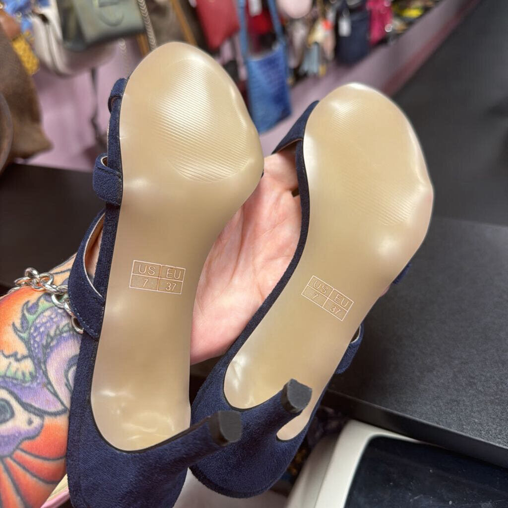7 Unknown Navy Faux Suede Dress Sandal Heels
