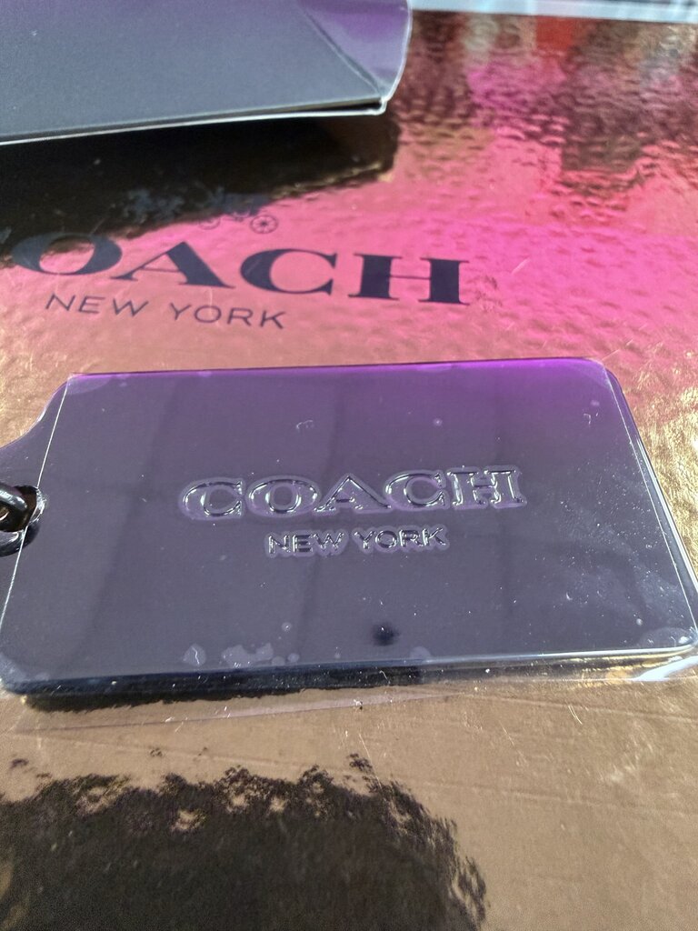 Coach Gun Metal Hang Tag Key Chain With Box & Plastic Protector Still In Place