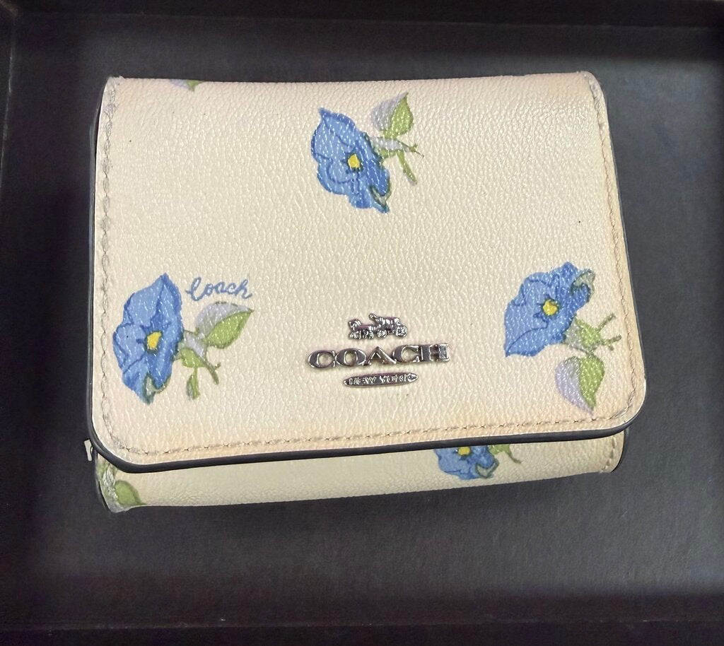 Coach Bell Flower Print Trifold Wallet Coated Canvas