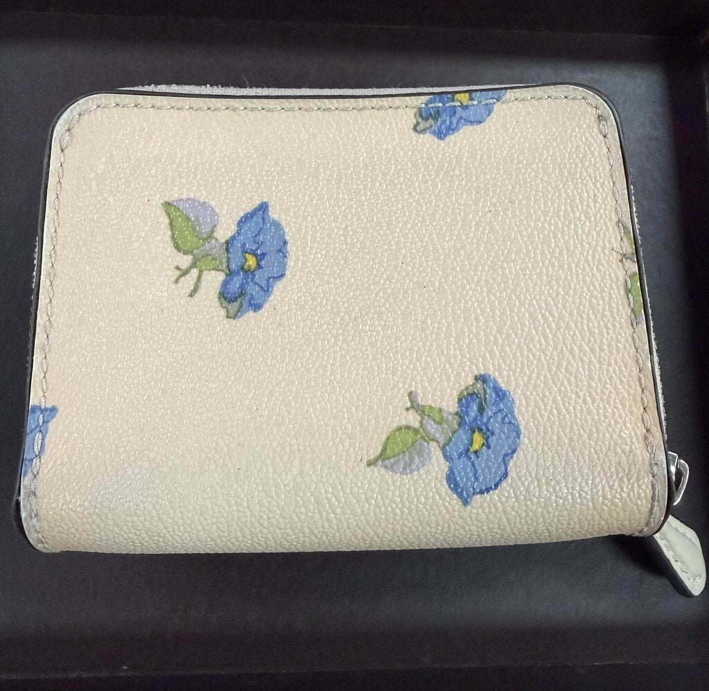 Coach Bell Flower Print Trifold Wallet Coated Canvas