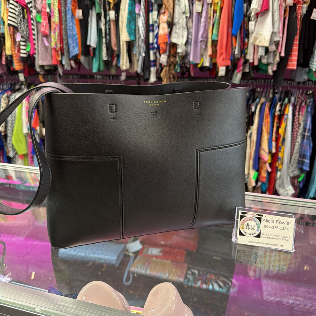 Tory Burch Block T Structured Leather Tote Bag