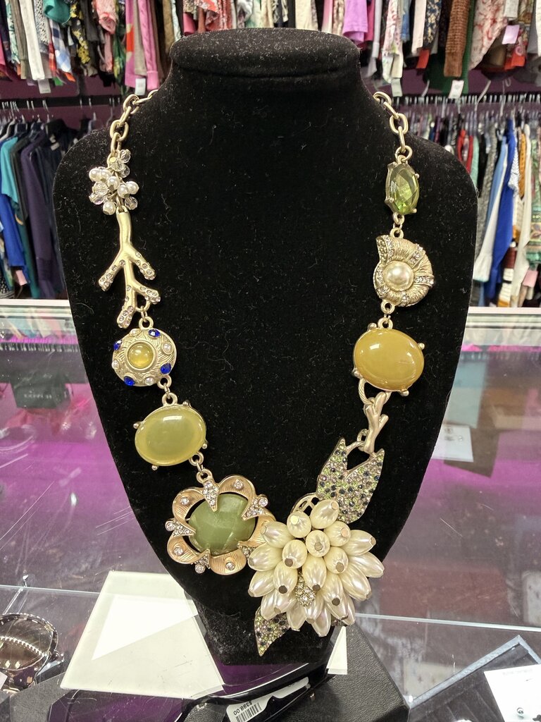 Vintage Betsey Johnson Collar Necklace Embellished Crystals seashells & Stones