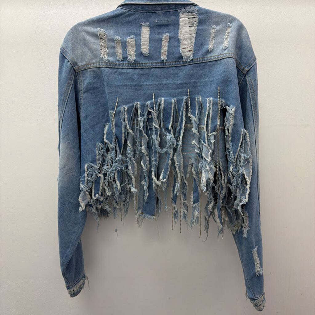 3X Denim Distressed Beaded Gem Jacket