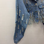 3X Denim Distressed Beaded Gem Jacket
