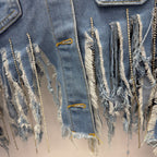 3X Denim Distressed Beaded Gem Jacket