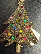 Vintage c.1960 Rhinestone Christmas Tree Brooch Missing One Stone
