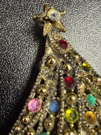 Vintage c.1960 Rhinestone Christmas Tree Brooch Missing One Stone