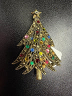 Vintage c.1960 Rhinestone Christmas Tree Brooch Missing One Stone