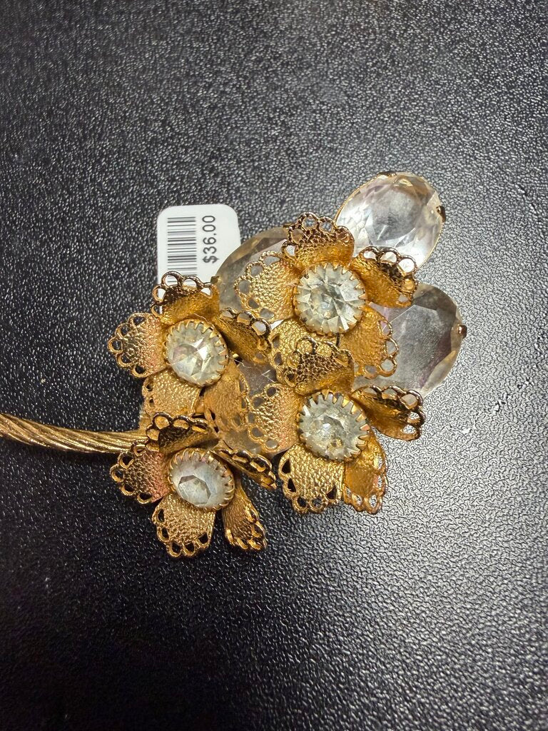 Vintage Faceted Glass Floral Brooch