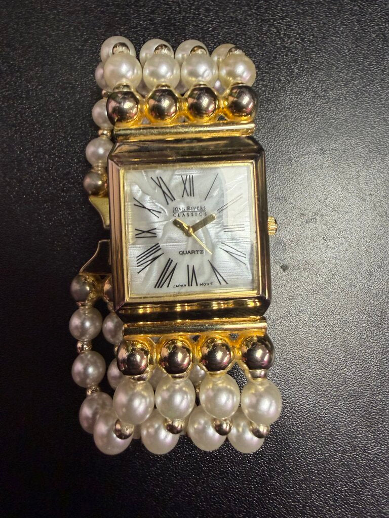Joan Rivers Classic Collection 4 Row Faux Pearl & Gold Tone Bracelet No Box or Battery