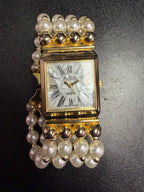 Joan Rivers Classic Collection 4 Row Faux Pearl & Gold Tone Bracelet No Box or Battery