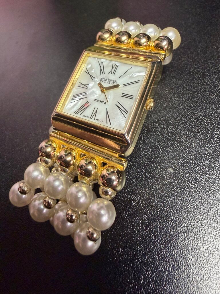 Joan Rivers Classic Collection 4 Row Faux Pearl & Gold Tone Bracelet No Box or Battery