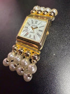 Joan Rivers Classic Collection 4 Row Faux Pearl & Gold Tone Bracelet No Box or Battery